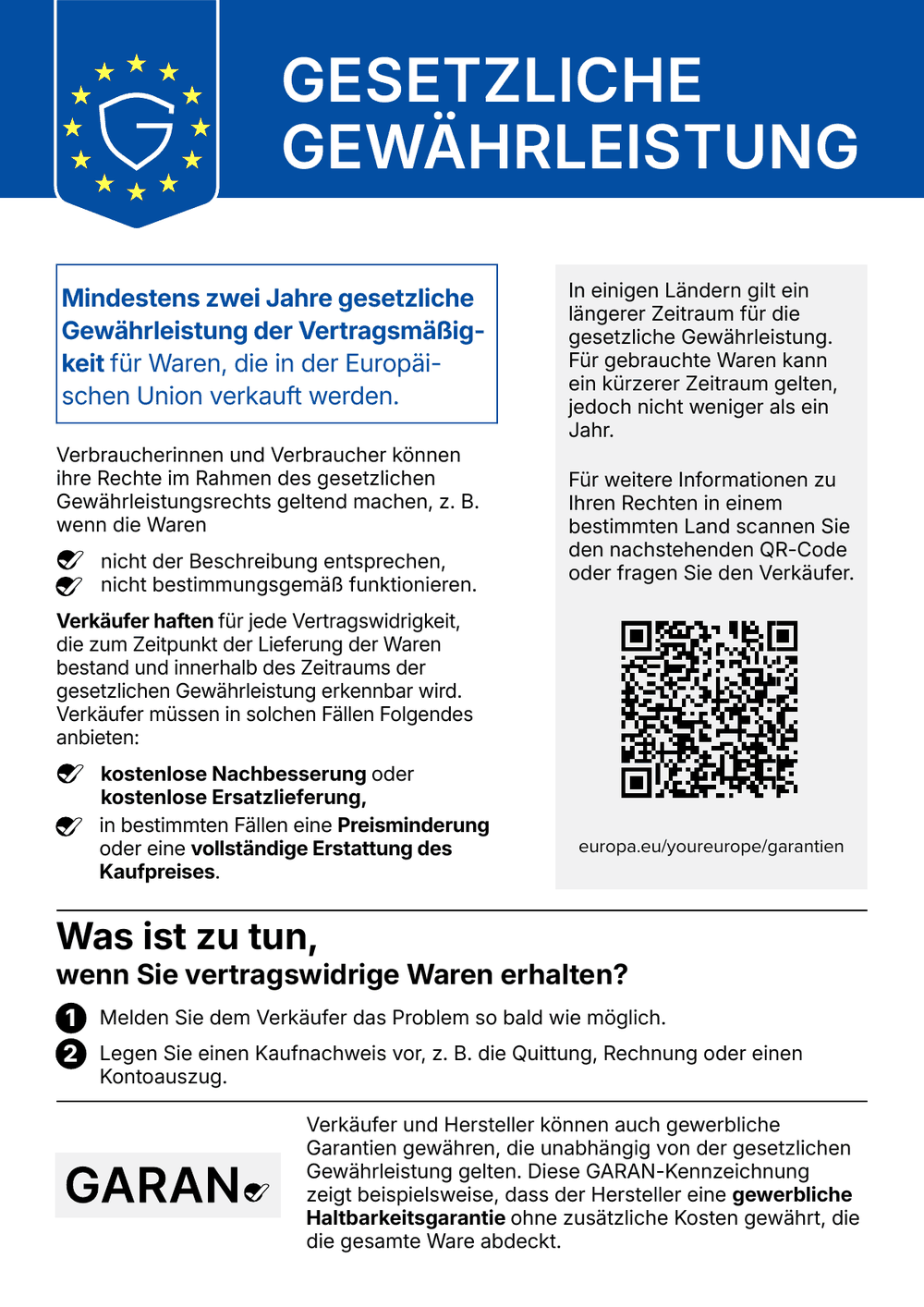 Hinweis zur gesetzlichen Gew&auml;hrleistung