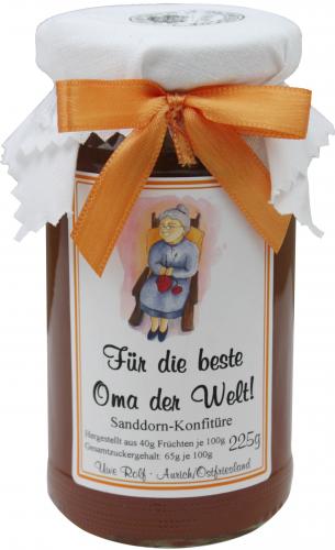 Sanddorn-Konfit�re Gru� 225 g - Titel: F�r die beste Oma der Welt