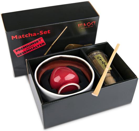 Matcha-Set vierteilig - wei�-rot